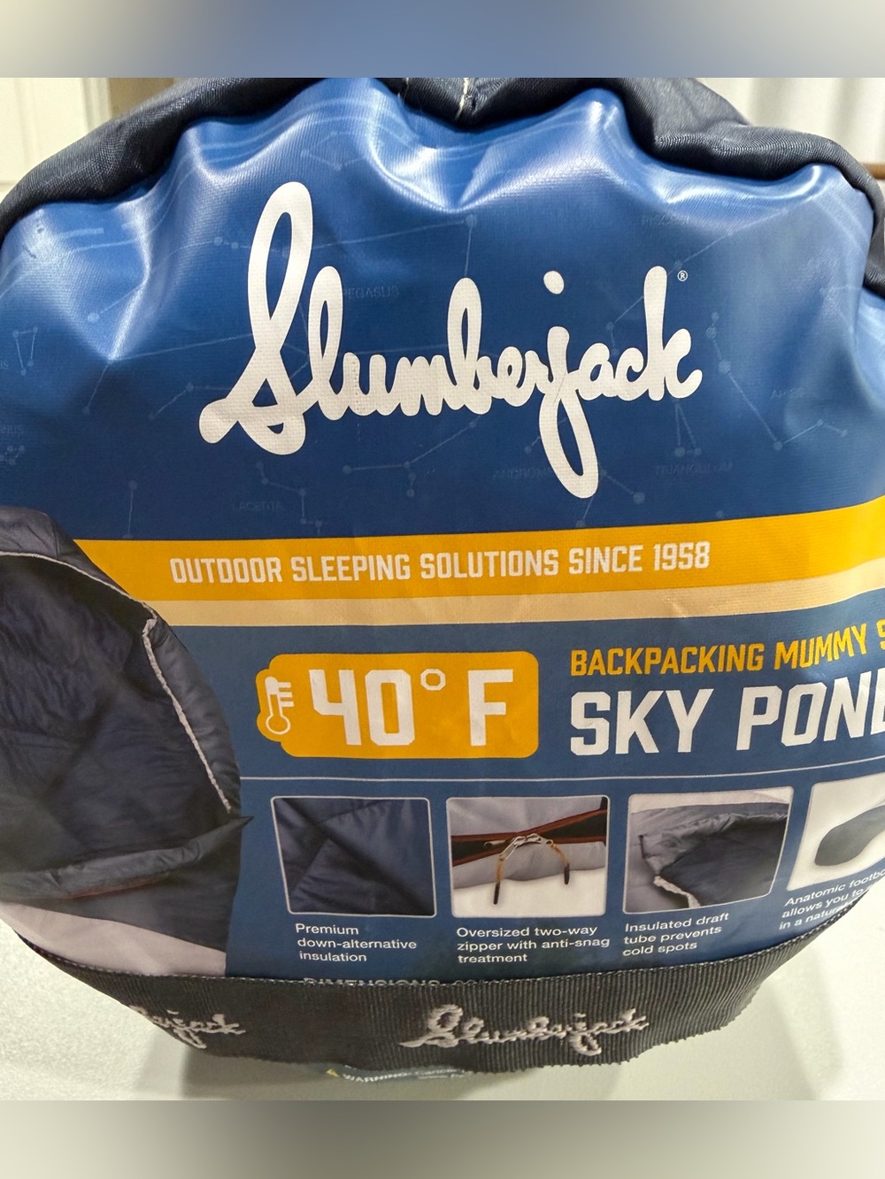 Slumberjack Adult 40°F Sky Pond Sleeping Bag Mummy Black Grey NWT Camping